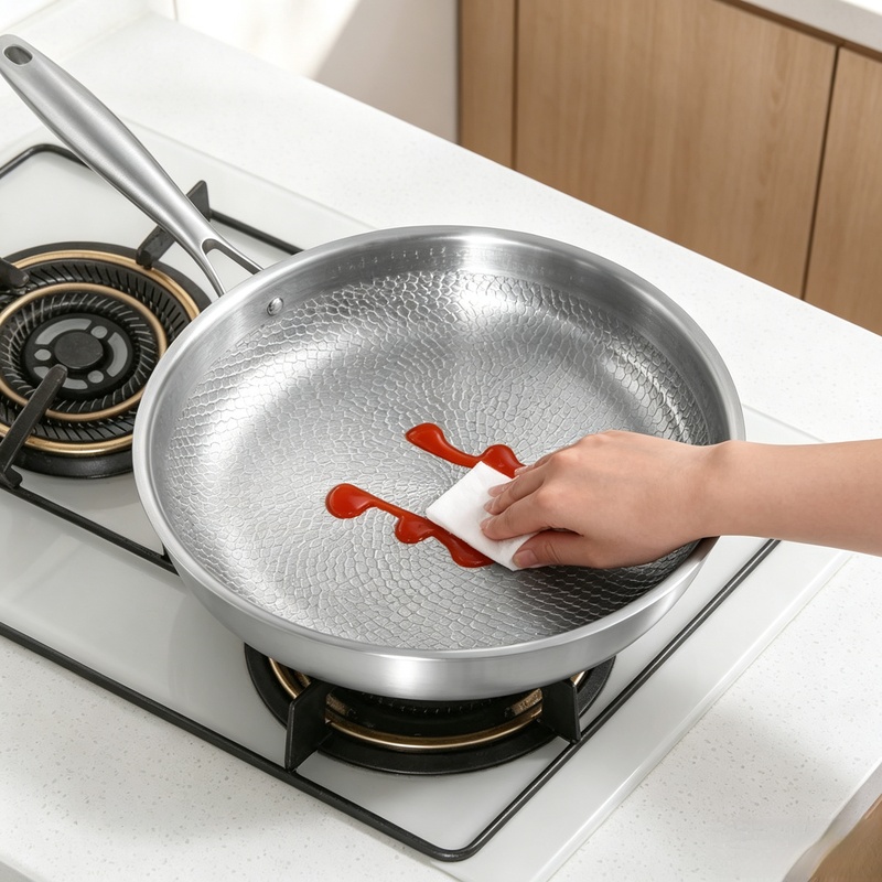 Home Cooking Cookbook - 26/28/30cm Pure Titanium Ongecoate Koekenpan, Hamerpatroon